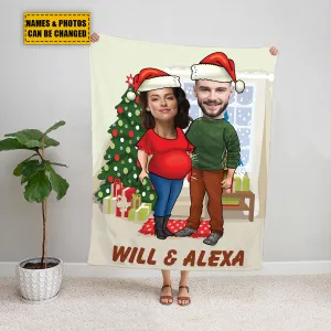 Teesdily | Couple Christmas Custom Blanket With Picture, Christmas Theme Warm Blanket, Customize Blankets With Photos, Funny Christmas Gifts