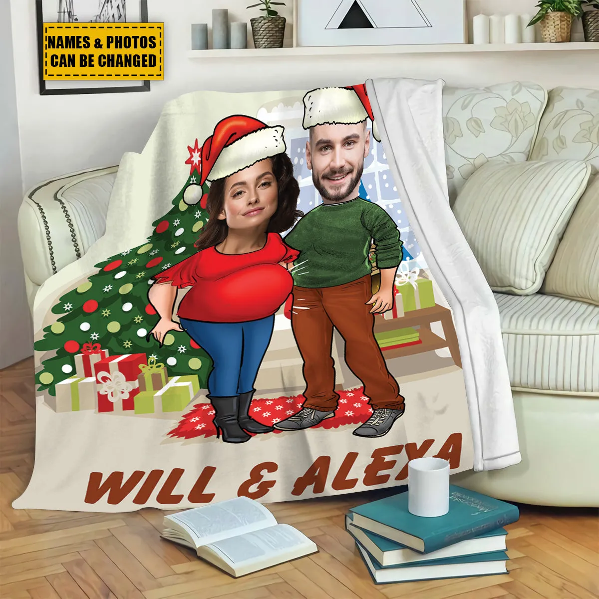 Teesdily | Couple Christmas Custom Blanket With Picture, Christmas Theme Warm Blanket, Customize Blankets With Photos, Funny Christmas Gifts