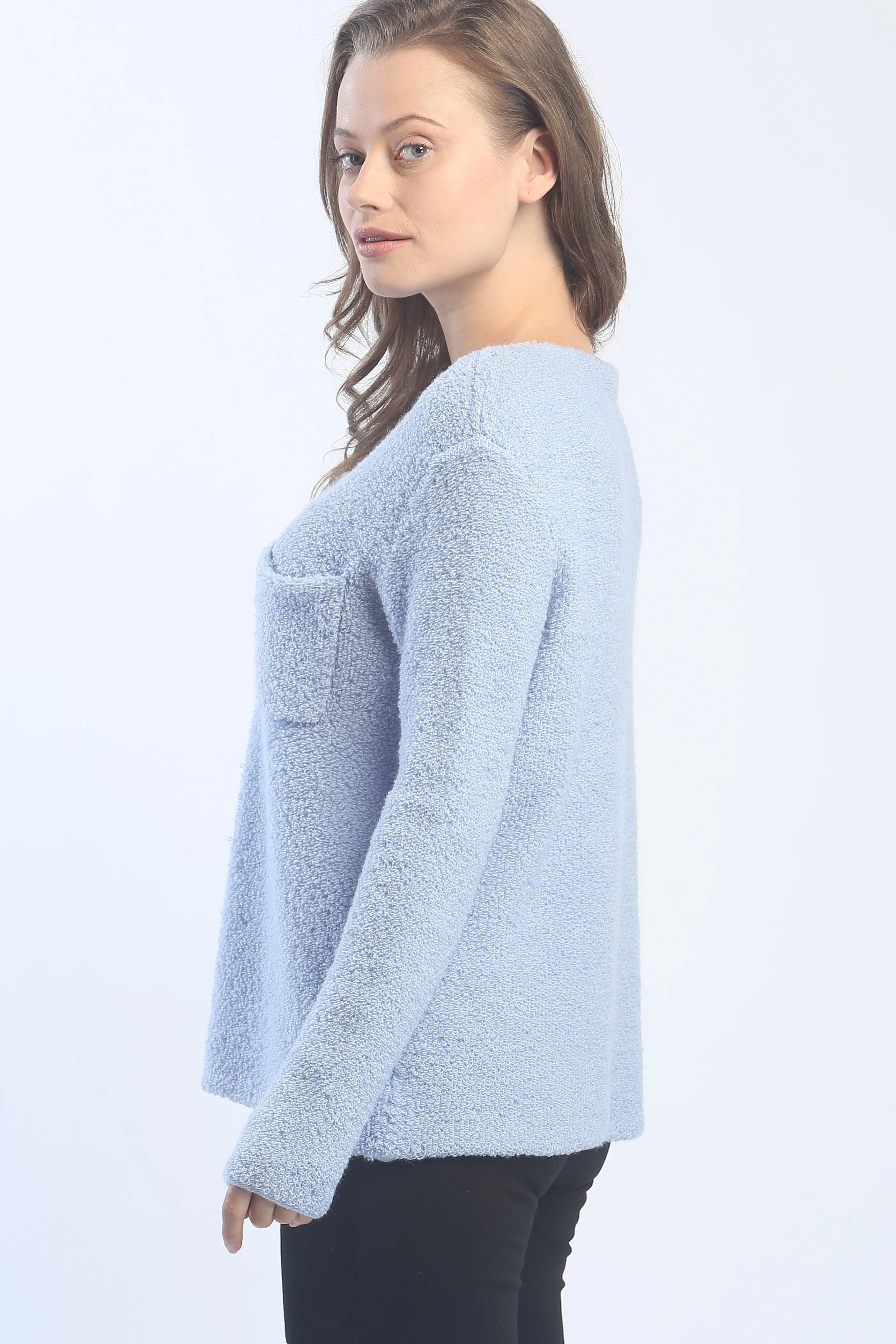 Textured Boat Neck Pocket Pullover