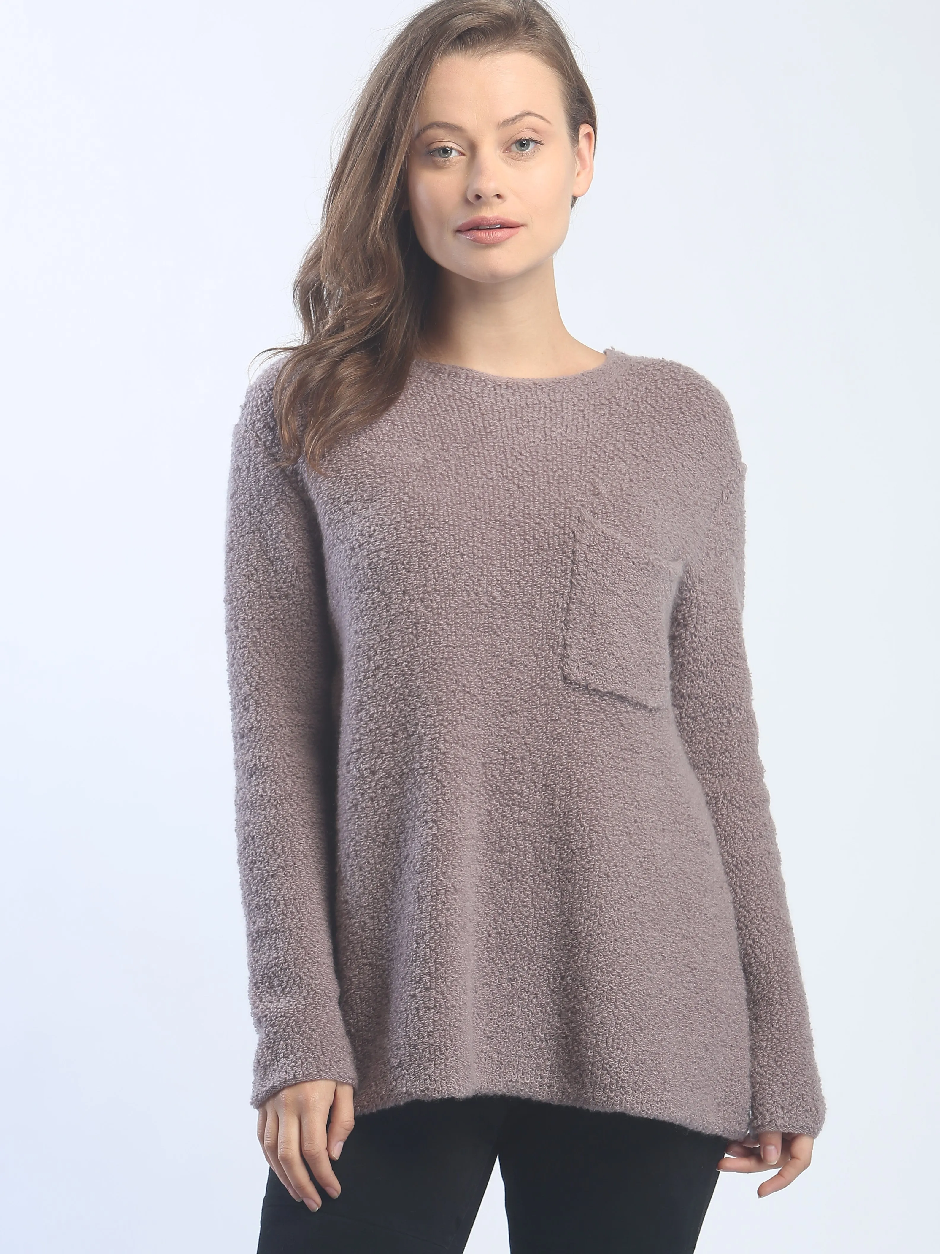 Textured Boat Neck Pocket Pullover