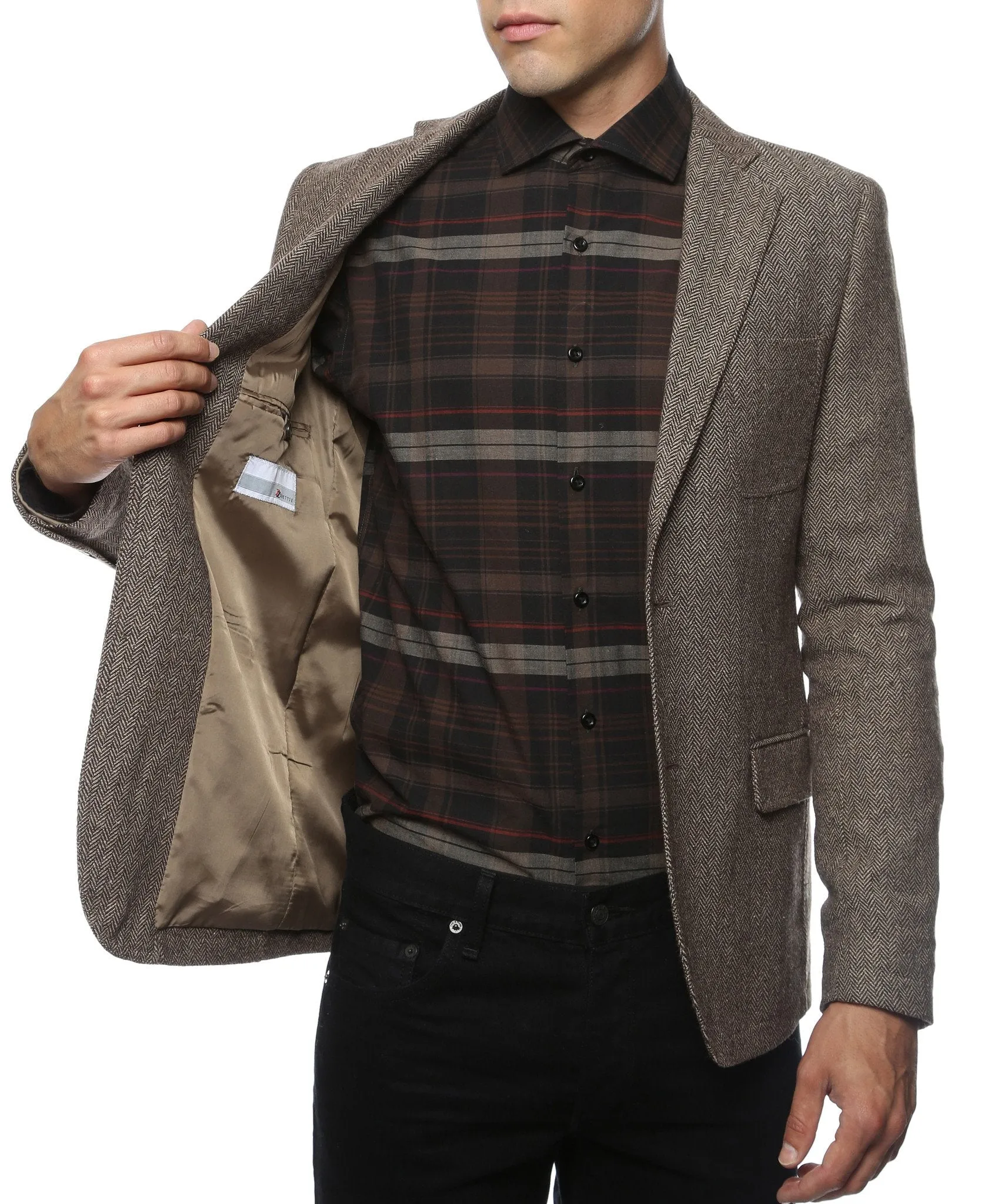 The Hardy Brown Herringbone Super Slim Fit Mens Blazer