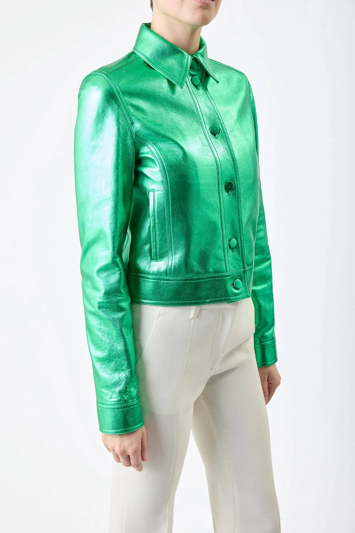 Thereza Jacket in Variseite Green Metallic Nappa Leather