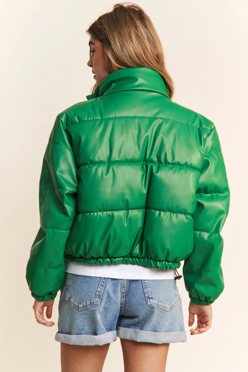 Turtleneck Snap and Zipper Closure Crop Puff Jacket