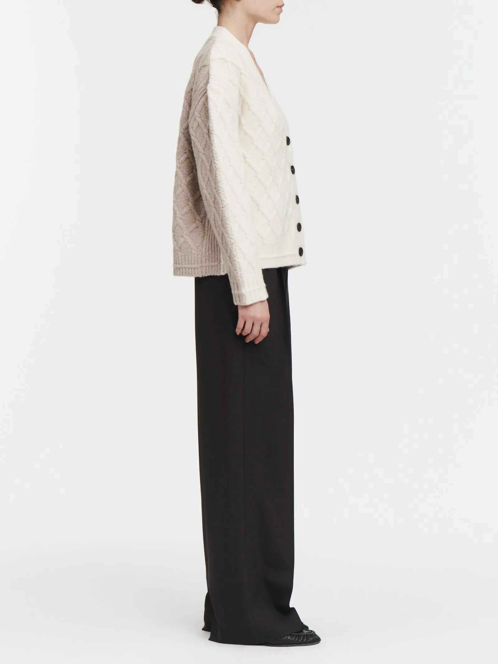 Twisted Cable Cardigan in Ivory/Stone