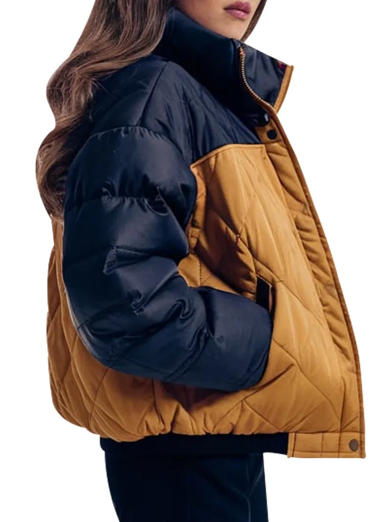 Two-Tone Quilted Puffer Jacket With High Neck