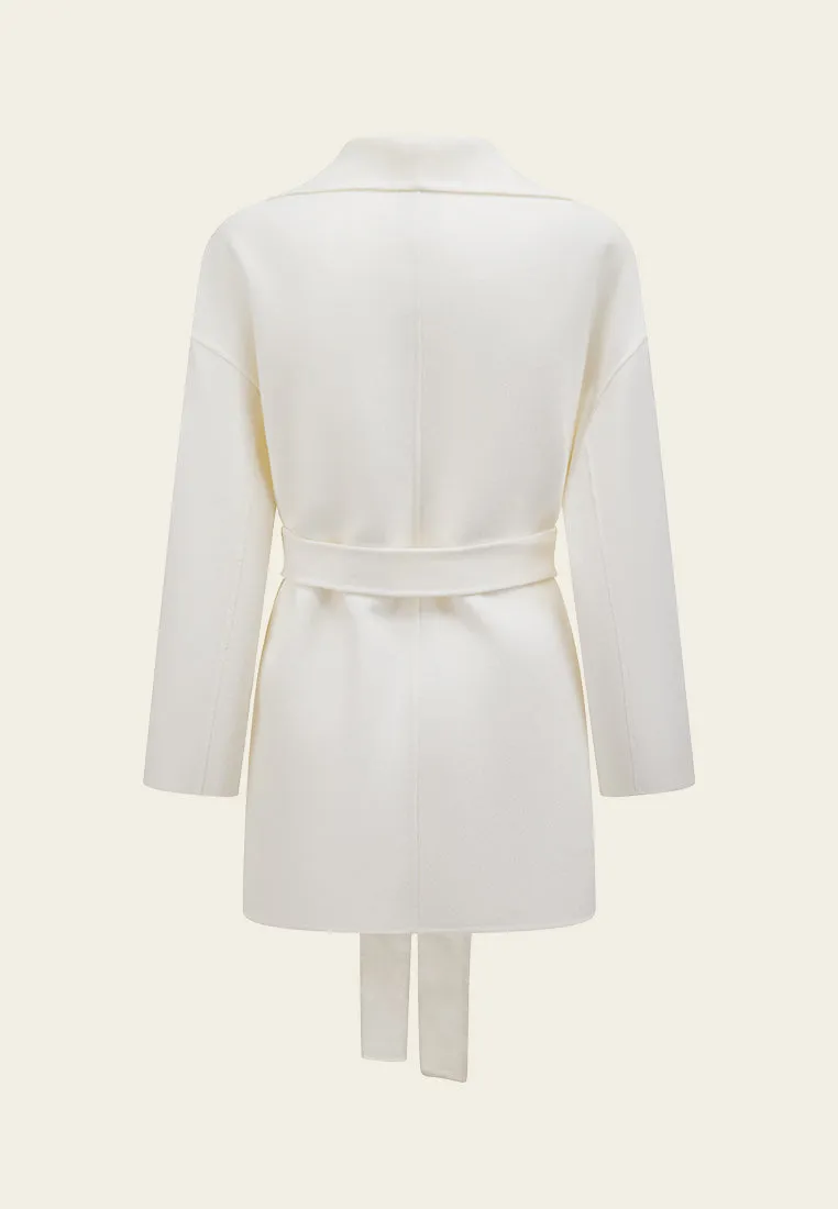 Wide Lapel Wrap-knotted Patch-pocket Cropped Coat