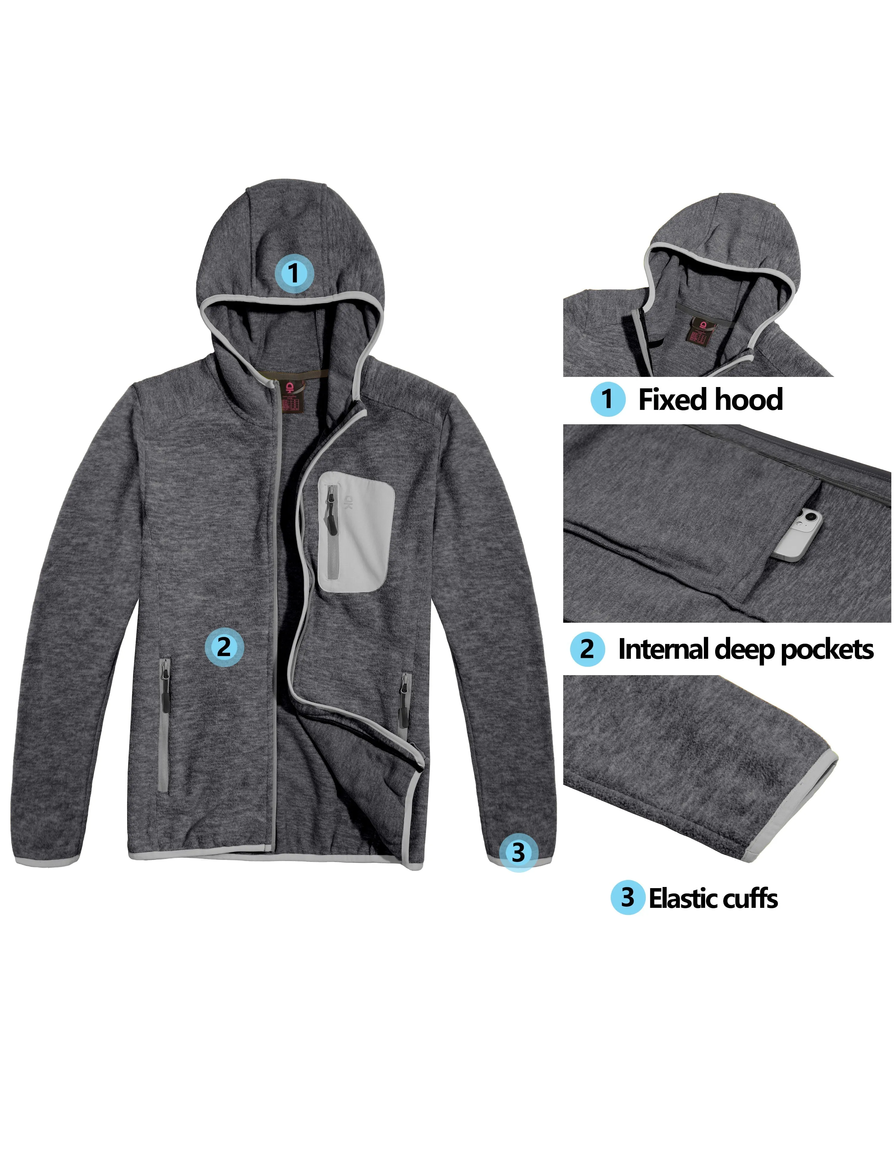 Women's Lightweight Warm Polar Fleece Running Hooded Jacket