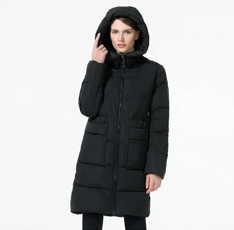 Women's Winter Hooded Windproof Down Parka With Big Pockets