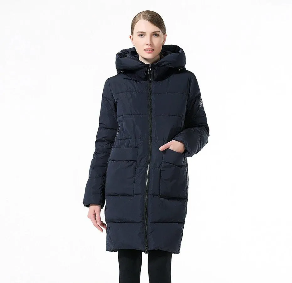 Women's Winter Hooded Windproof Down Parka With Big Pockets