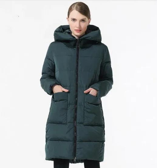 Women's Winter Hooded Windproof Down Parka With Big Pockets