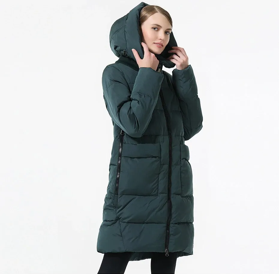 Women's Winter Hooded Windproof Down Parka With Big Pockets