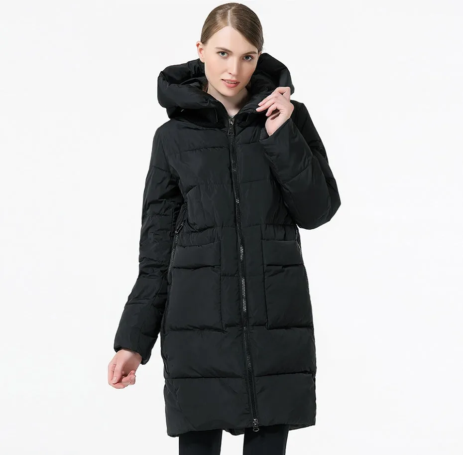 Women's Winter Hooded Windproof Down Parka With Big Pockets