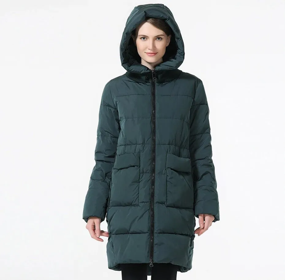 Women's Winter Hooded Windproof Down Parka With Big Pockets