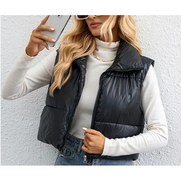 Zipper Lightweight Solid Puffer Jacket Vest